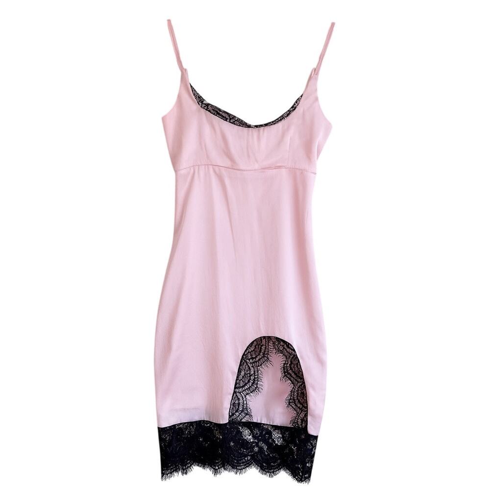 CBR Pink Slip Dress Black Lace Trim Y2K Lingerie Style Nightie Cottagecore 2000s